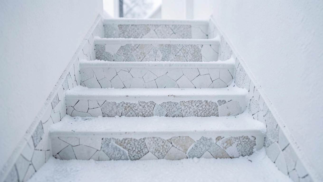 Odporność na mróz tynku mozaikowego na schodach